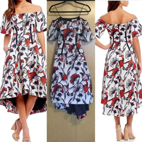 Belle Badgley Mischka Floral Jaquard High Low - Picture 3 of 8